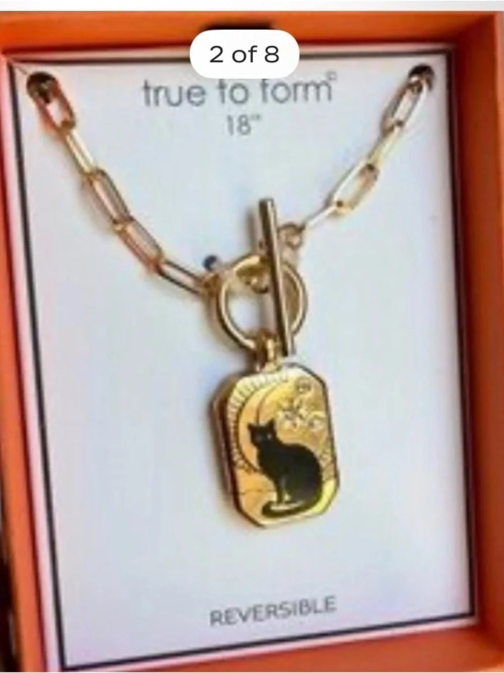Gold-Tone Cat Pendant Necklace with Black Cat Accent Reversible